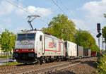  Die Crossrail E186 905 XR (91 80 6186 905-6 D-XRAIL) fährt am 30.04.2019 mit einem Containerzug durch Bonn-Gronau (nähe dem Bf Bonn UN Campus) in Richtung Köln.