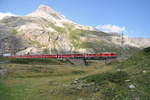 Gme 4/4 Nr.802 (Zweisystem Triebwagen) und ABe 4/4 Nr.45 RhB bei Lagalp am Bernina am 27.08.2009.